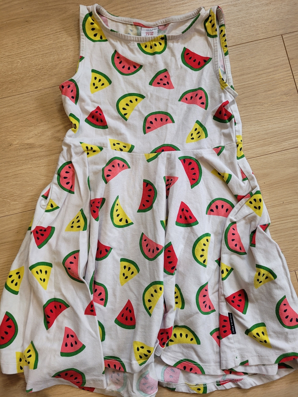 Polarn O. Pyret White Tank Dress with Red and Yellow Watermelon Print